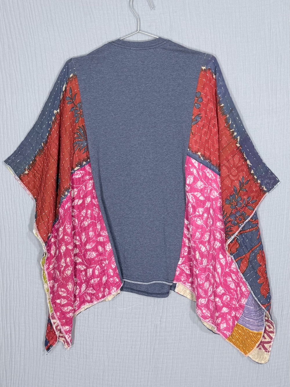 Upcycled Dolly Parton Kantha Poncho Tee One Size Boho Festival - Picture 2 of 5